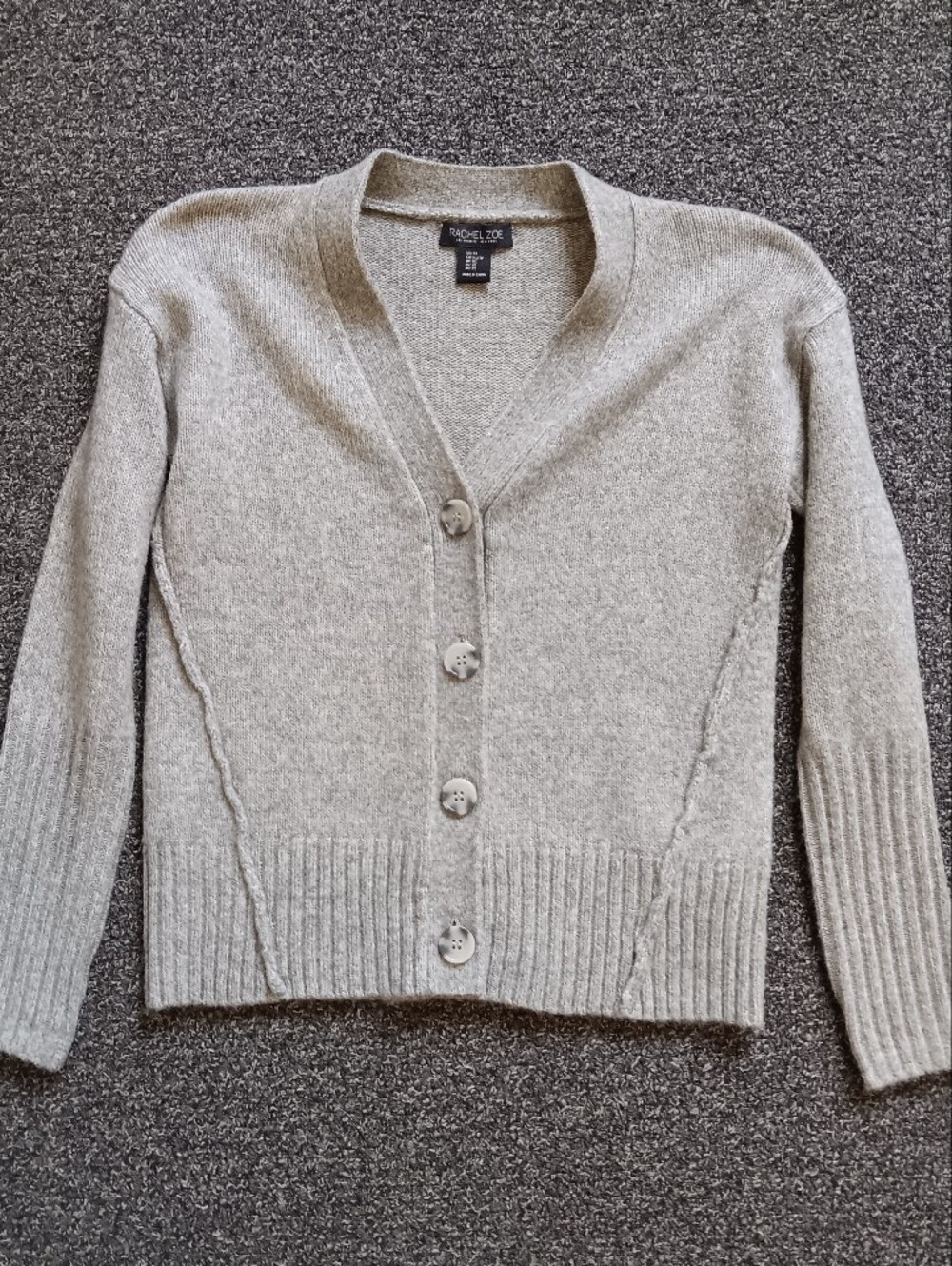 Rachel Zoe Preppy Gray Button Up 3% Wool V-Neck Cardigan Womens Extra Small XS - Picture 2 of 10